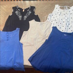 Merona Embellished Blues & white Sleeveless Tank Tops set of 5